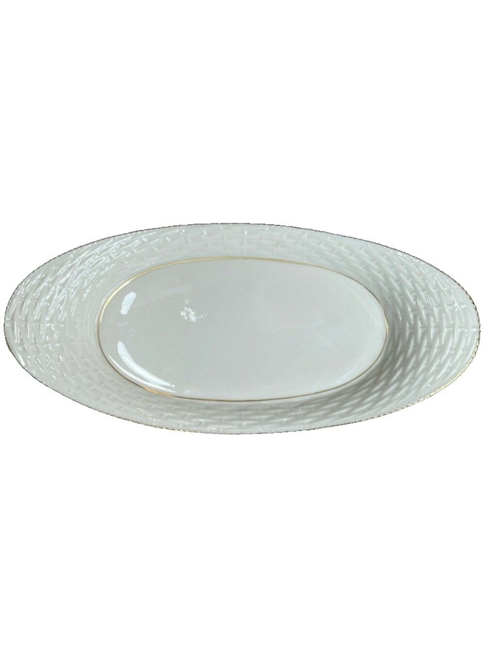 Vtg Lenox Symphony Basketweave Oval Bread Tray Serving Gold Trim 13.5' X 7.25"